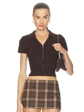 GUIZIO Calesia Zip Up Top in Brown